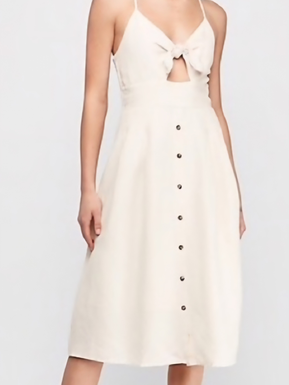 Express Cream Tie-Front Button Midi Dress